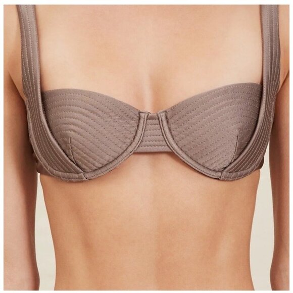 Devon Windsor Size Large Rue Top Bikini Taupe Brown Satin NEW Swim Top - Picture 2 of 13